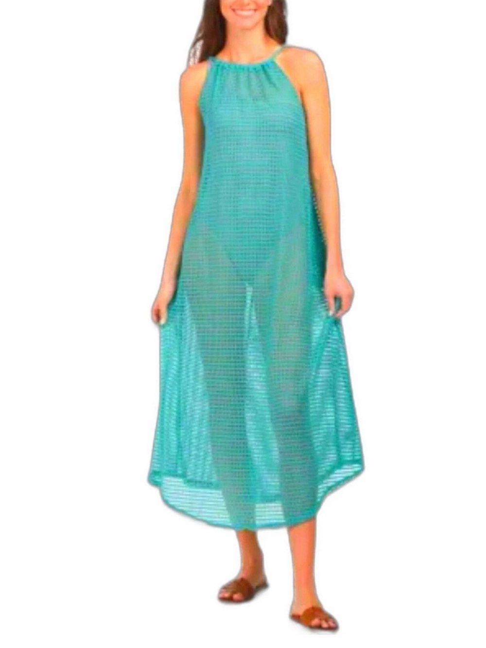 Haute Hippie Turquoise Sheer Halter Swim Coverup